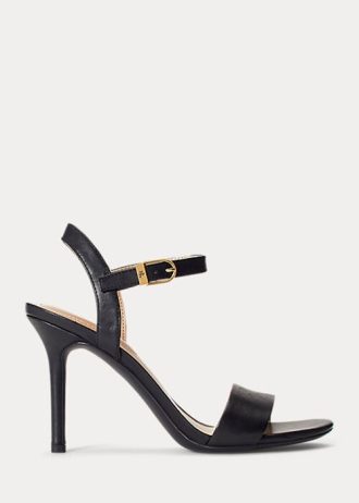 Sandales en cuir bruni noires Ralph Lauren Gwen pour femmes