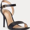 Sandales en cuir bruni noires Ralph Lauren Gwen pour femmes Sandales en cuir bruni noires Ralph Lauren Gwen pour femmes