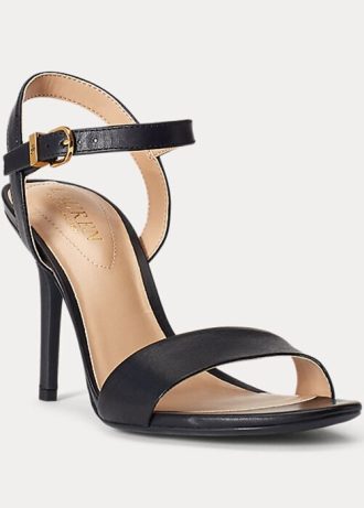 Sandales en cuir bruni noires Ralph Lauren Gwen pour femmes