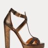 Sandales en cuir de veau métallisé Dakota de Ralph Lauren pour femme, couleur cuivre