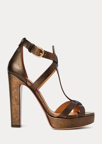 Sandales en cuir de veau métallisé Dakota de Ralph Lauren pour femme, couleur cuivre