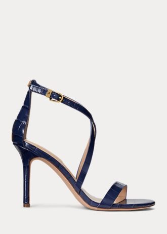Sandales en cuir gaufré bleu marine pour femme Ralph Lauren Gabriele