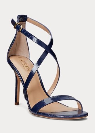 Sandales en cuir gaufré bleu marine pour femme Ralph Lauren Gabriele