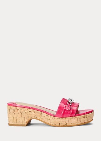 Sandales en cuir gaufré fuchsia pour femme Ralph Lauren Roxanne
