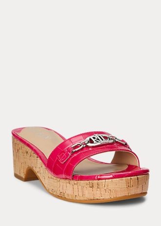 Sandales en cuir gaufré fuchsia pour femme Ralph Lauren Roxanne