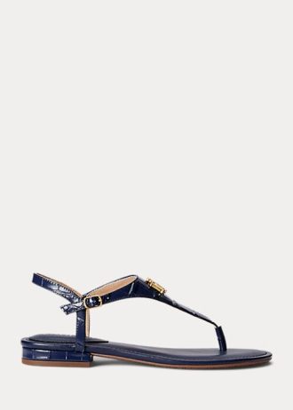 Sandales en cuir gaufré Ralph Lauren Ellington bleu marine pour femme