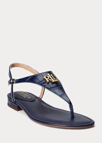 Sandales en cuir gaufré Ralph Lauren Ellington bleu marine pour femme