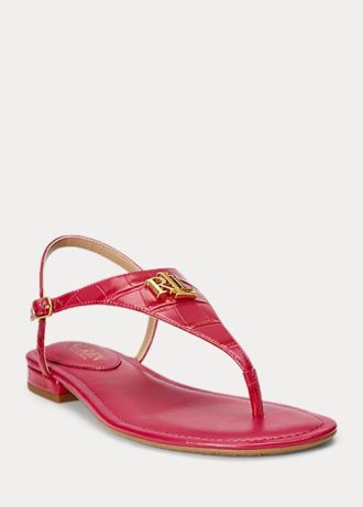 Sandales en cuir gaufré Ralph Lauren Ellington fuchsia pour femme