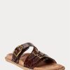 Sandales en cuir à imprimé crocodile Ralph Lauren Ezra pour femme, couleur chocolat Sandales en cuir à imprimé crocodile Ralph Lauren Ezra pour femme, couleur chocolat