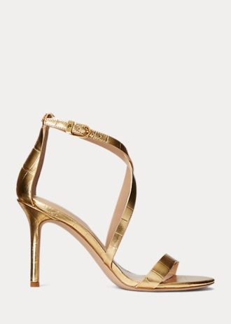 Sandales en cuir métallisé doré pour femme Ralph Lauren Gabriele