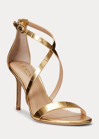 Sandales en cuir métallisé doré pour femme Ralph Lauren Gabriele