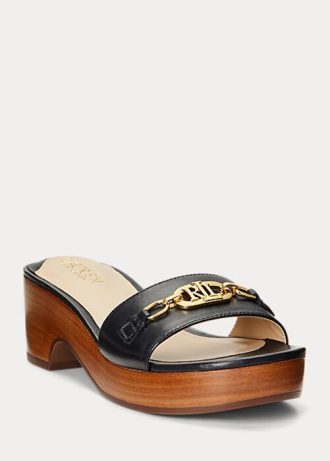 Sandales en cuir nappa noir Ralph Lauren Roxanne pour femmes