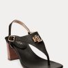 Sandales en cuir vieilli noires Ralph Lauren Westcott II pour femmes Sandales en cuir vieilli noires Ralph Lauren Westcott II pour femmes