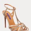 Sandales en daim et cuir ornées Wells de Ralph Lauren pour femmes, couleur or rose Sandales en daim et cuir ornées Wells de Ralph Lauren pour femmes, couleur or rose