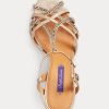 Sandales en daim et cuir ornées Wells de Ralph Lauren pour femmes, couleur or rose Sandales en daim et cuir ornées Wells de Ralph Lauren pour femmes, couleur or rose