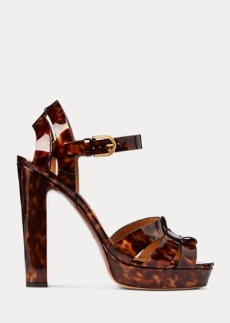 Sandales marron en cuir de veau verni Callahan de Ralph Lauren pour femme
