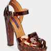 Sandales marron en cuir de veau verni Callahan de Ralph Lauren pour femme Sandales marron en cuir de veau verni Callahan de Ralph Lauren pour femme