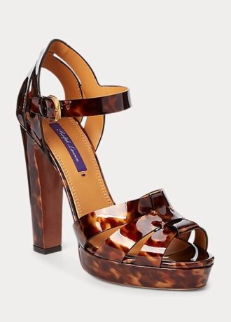 Sandales marron en cuir de veau verni Callahan de Ralph Lauren pour femme