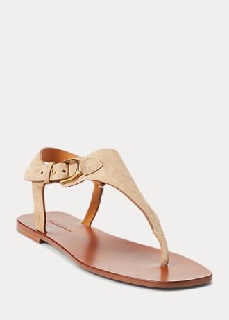 Sandales marron Ralph Lauren Delancie Welington en daim de veau pour femme