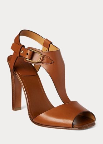 Sandales marron Ralph Lauren Emilie Welington en cuir de veau pour femme