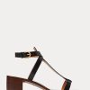 Sandales noires en cuir de veau bruni Ralph Lauren Dyllon pour femmes Sandales noires en cuir de veau bruni Ralph Lauren Dyllon pour femmes