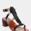 Sandales noires en cuir de veau bruni Ralph Lauren Dyllon pour femmes Sandales noires en cuir de veau bruni Ralph Lauren Dyllon pour femmes