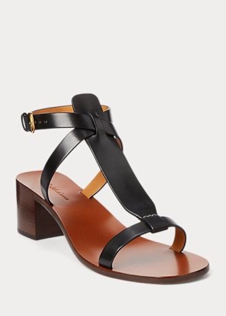 Sandales noires en cuir de veau bruni Ralph Lauren Dyllon pour femmes