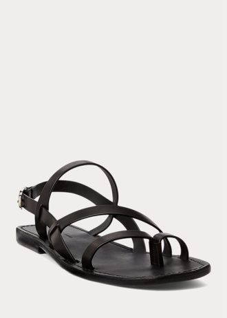 Sandales noires en cuir de veau Ralph Lauren Carlion pour hommes