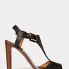 Sandales noires en cuir de veau Ralph Lauren Emilie Welington pour femmes Sandales noires en cuir de veau Ralph Lauren Emilie Welington pour femmes