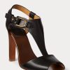 Sandales noires en cuir de veau Ralph Lauren Emilie Welington pour femmes Sandales noires en cuir de veau Ralph Lauren Emilie Welington pour femmes