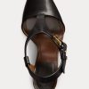 Sandales noires en cuir de veau Ralph Lauren Emilie Welington pour femmes Sandales noires en cuir de veau Ralph Lauren Emilie Welington pour femmes
