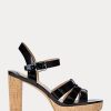Sandales noires en cuir verni Ralph Lauren Soffia pour femmes Sandales noires en cuir verni Ralph Lauren Soffia pour femmes