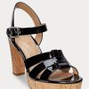 Sandales noires en cuir verni Ralph Lauren Soffia pour femmes Sandales noires en cuir verni Ralph Lauren Soffia pour femmes