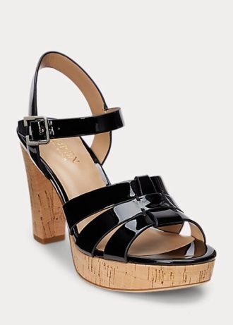 Sandales noires en cuir verni Ralph Lauren Soffia pour femmes