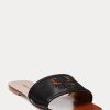 Sandales noires pour femmes Ralph Lauren Andela en cuir de veau bruni Sandales noires pour femmes Ralph Lauren Andela en cuir de veau bruni
