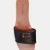 Sandales noires pour femmes Ralph Lauren Andela en cuir de veau bruni Sandales noires pour femmes Ralph Lauren Andela en cuir de veau bruni