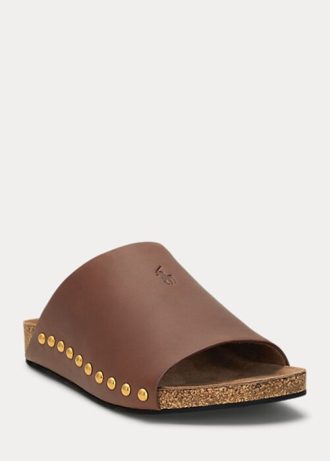 Sandales à rivets en cuir de veau marron Ralph Lauren pour femme