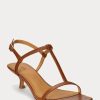 Sandales à talon chaton en cuir d&rsquo;agneau marron Ralph Lauren pour femme