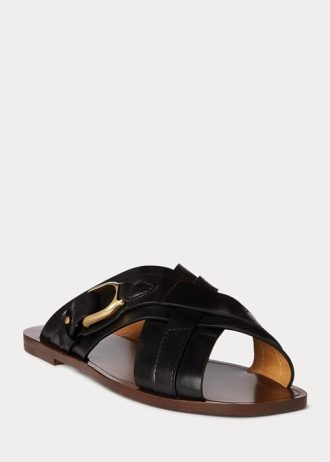 Sandales étriers noires en cuir de veau Jacie Ralph Lauren pour femmes