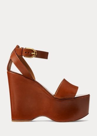 Sandales Zadie en cuir de veau bruni Ralph Lauren marron pour femme