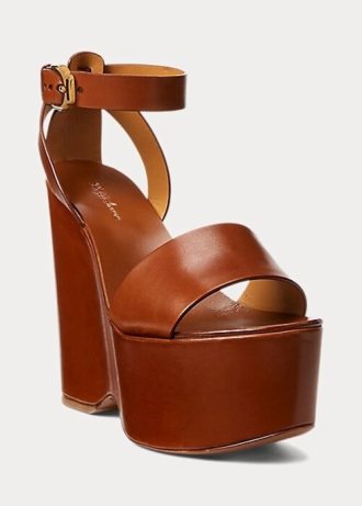 Sandales Zadie en cuir de veau bruni Ralph Lauren marron pour femme
