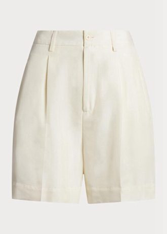 Short blanc plissé en soie shantung Ralph Lauren Tracy pour femme