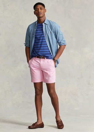 Short chino droit extensible Ralph Lauren rose pour homme