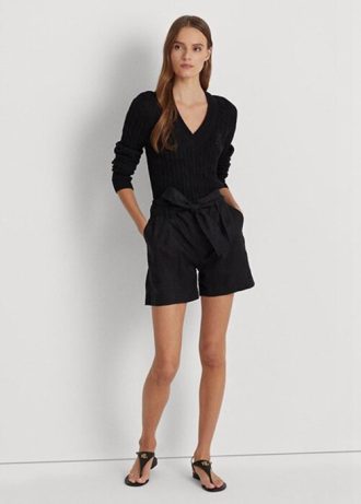 Short en lin noir avec ceinture Ralph Lauren pour femme