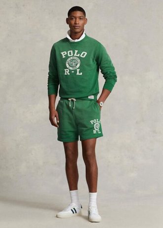Short en polaire vert avec logo Ralph Lauren pour homme