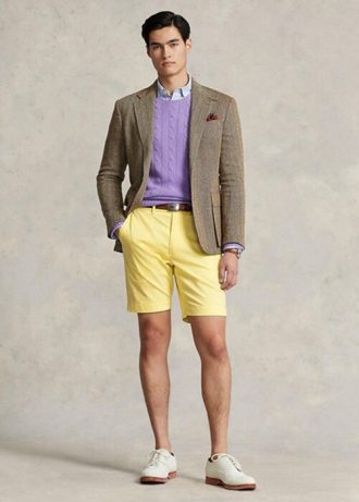 Short en sergé extensible jaune Ralph Lauren pour homme, coupe ajustée
