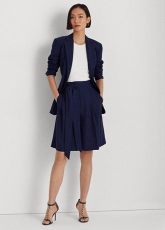 Short large en georgette plissée bleu marine Ralph Lauren pour femme