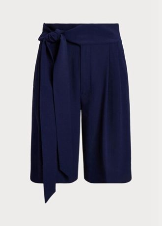 Short large en georgette plissée bleu marine Ralph Lauren pour femme