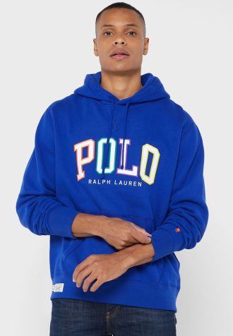 Sweat à capuche bleu avec logo Ralph Lauren pour homme