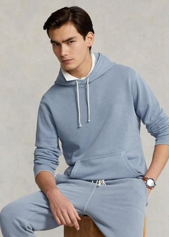 Sweat à capuche bleu en polaire de coton biologique Ralph Lauren pour homme